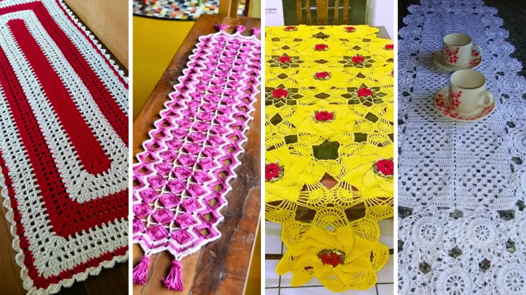 Caminhos de mesa de cores amarelo, rosa, branco vermlho