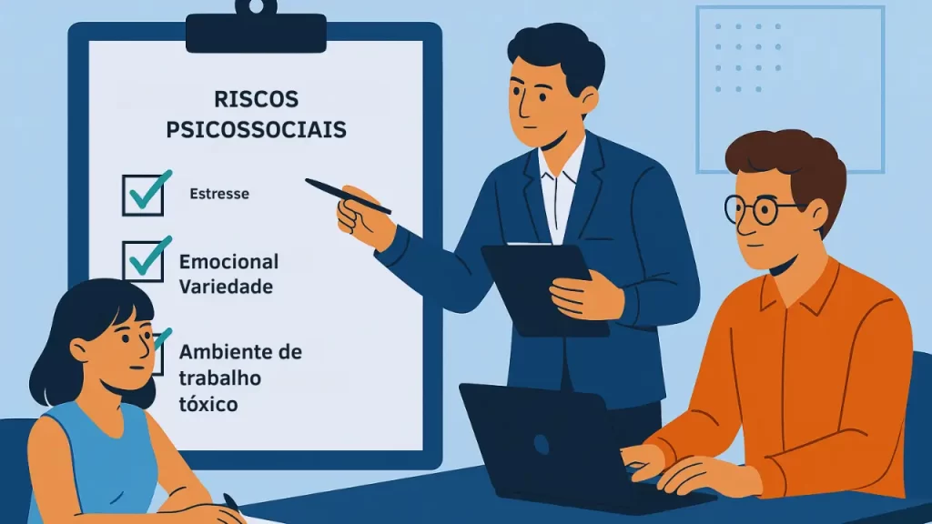 Checklist de riscos psicossociais sendo avaliado por equipe de RH