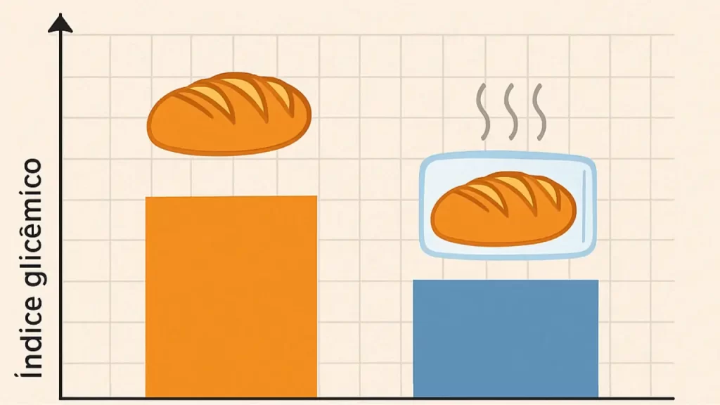 Comparação visual entre o índice glicêmico do pão fresco e do pão congelado e reaquecido.