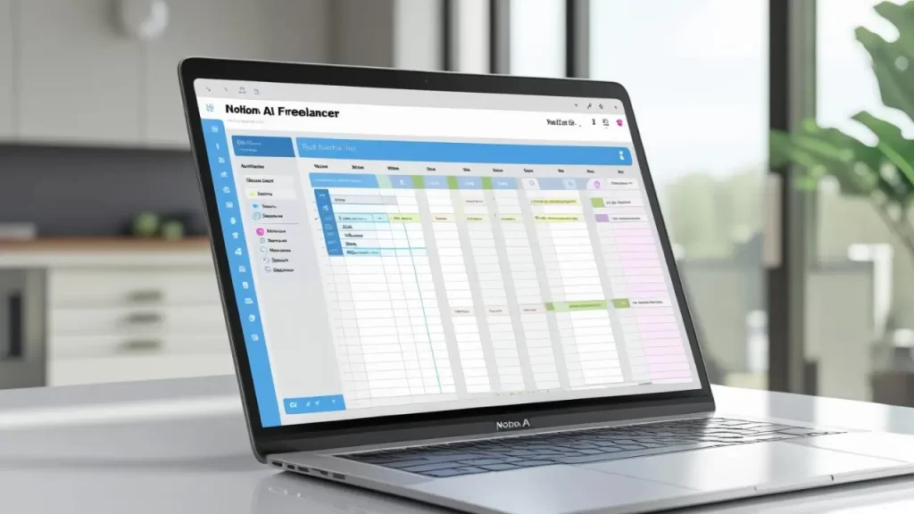 Interface do Notion AI organizando tarefas e calendário de freelancer.