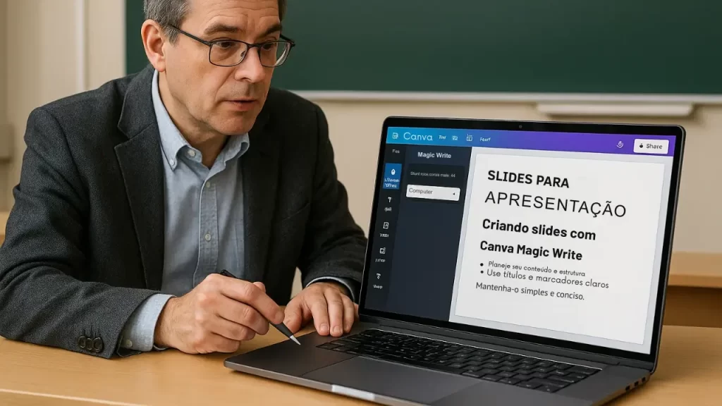 Ferramenta Magic Write em uso na criação de conteúdo pedagógico