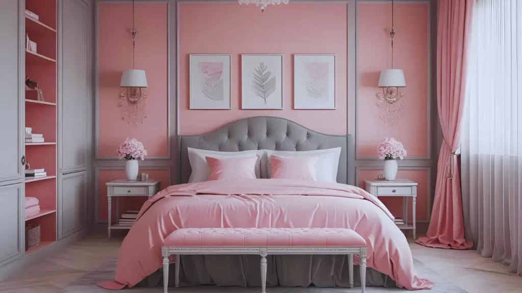 Mais combinações de cores no Quarto romântico com rosa claro e cinza