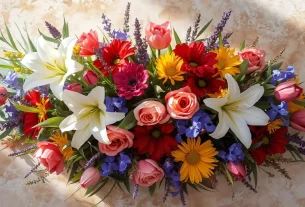 Arranjo colorido representando o significado espiritual das flores e suas energias.