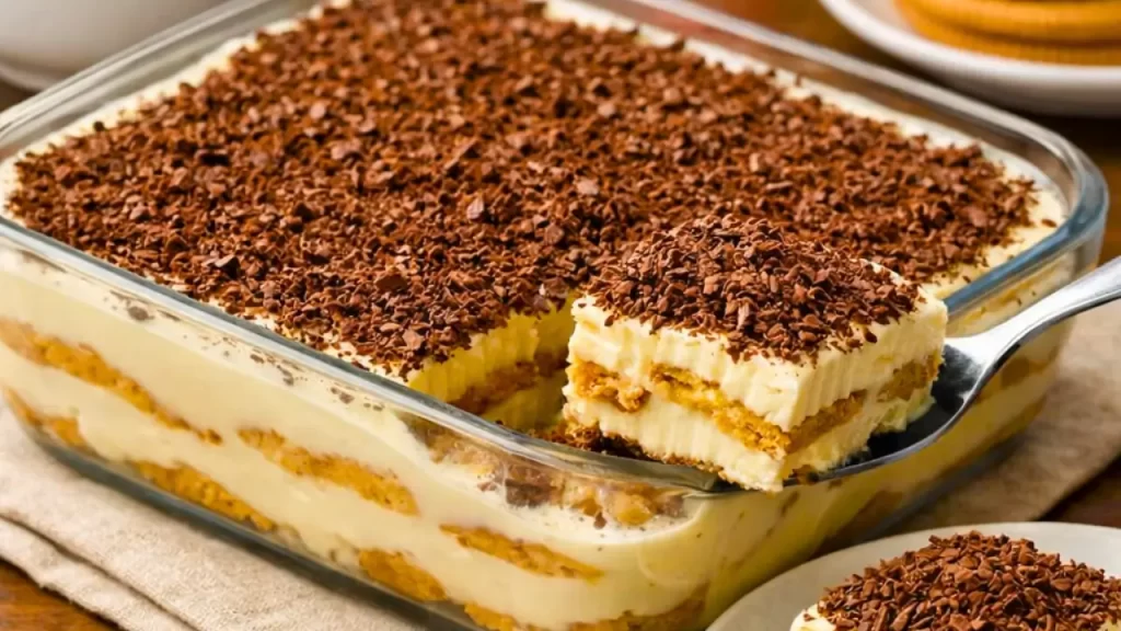 Receitas para anovo novo: Sobremesa de Ano Novo (pavê tradicional) com decoração simples.