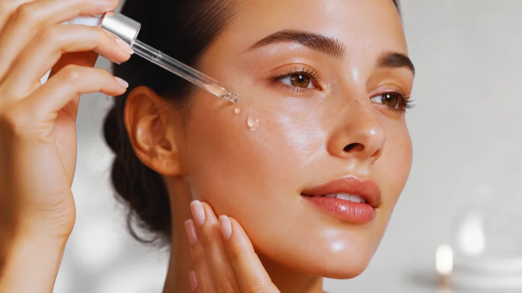 Aplicação de sérum facial.